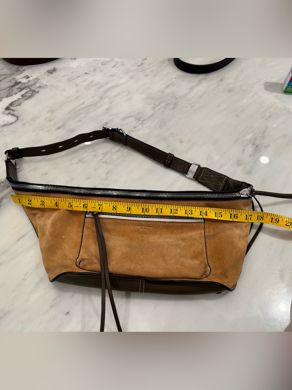 rag & bone Tan Suede and Brown Leather Crossbody Belt Bag with Silver Hardware - Picture 8 of 9